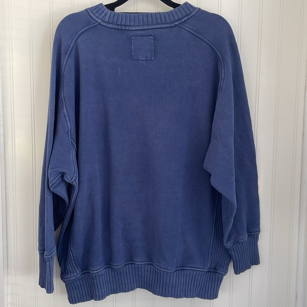 AERIE Down-To-Earth Crewneck Sweatshirt Checked Out Faded Blue Ribbed Oversize S - Picture 5 of 15